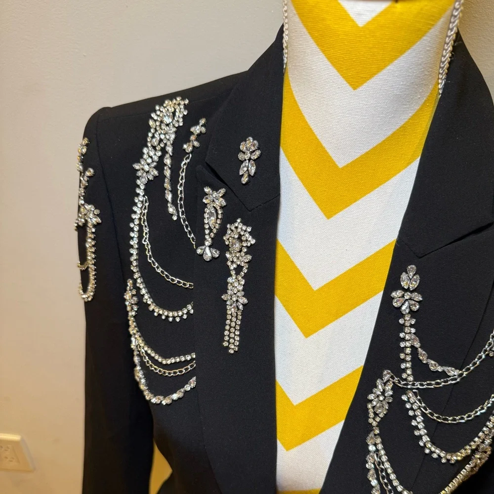 Cinq à Sept Cheyenne Rhinestone-Chain Crepe Black Blazer - Picture 3 of 7